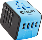 Unidapt Universal Travel Adapter, International Plug Adapter Fast 2,4A 4 - USB European Power Plug, AC Wall Charger - Worldwide Outlet for Europe US USA UK EU AUS, Blue