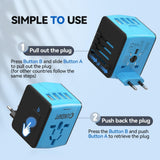 Unidapt Universal Travel Adapter, International Plug Adapter Fast 2,4A 4 - USB European Power Plug, AC Wall Charger - Worldwide Outlet for Europe US USA UK EU AUS, Blue