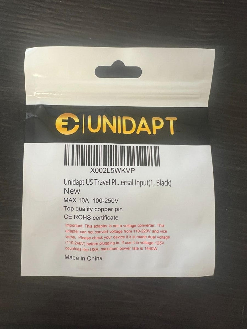 Unidapt US Travel Plug Adapter, EU,AU,UK,NZ,CN to USA (Type B), Grounded 3 Prong USA Wall Plug, EU to US Travel Adaptor Pin Converter, Power Outlet Charger (1 - Pack)