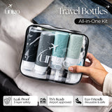 unigo 30 PACK Travel Bottles Set for Toiletries - Leakproof Refillable Travel Size Containers, TSA Approved Bottles with Labels, Brush & Covers for Carry - On Travel