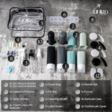 unigo 30 PACK Travel Bottles Set for Toiletries - Leakproof Refillable Travel Size Containers, TSA Approved Bottles with Labels, Brush & Covers for Carry - On Travel
