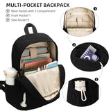 Unineovo School Backpack for Teens, Corduroy Bookbag with 6X Cute Pin Accessories, 17 inch Laptop Bag for Girls Women Casual High School College (Black)