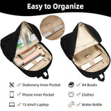 Unineovo School Backpack for Teens, Corduroy Bookbag with 6X Cute Pin Accessories, 17 inch Laptop Bag for Girls Women Casual High School College (Black)