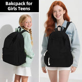 Unineovo School Backpack for Teens, Corduroy Bookbag with 6X Cute Pin Accessories, 17 inch Laptop Bag for Girls Women Casual High School College (Black)