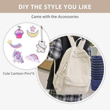 Unineovo School Backpack for Teens, Corduroy Bookbag with 6X Cute Pin Accessories, Lightweight High School College Laptop Bags, Women Travel Daypacks