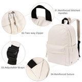 Unineovo School Backpack for Teens, Corduroy Bookbag with 6X Cute Pin Accessories, Lightweight High School College Laptop Bags, Women Travel Daypacks