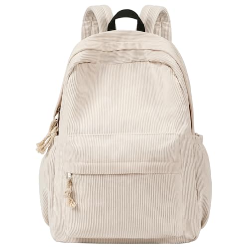 Unineovo School Backpack for Teens, Corduroy Bookbag with 6X Cute Pin Accessories, Lightweight High School College Laptop Bags, Women Travel Daypacks