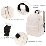 Unineovo School Backpack for Teens Girls, Corduroy Bookbag with 6X Cute Pin Accessories, Lightweight High School College Laptop Bags for Women Travel Daypacks (Beige)