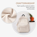 Unineovo School Backpack for Teens Girls, Corduroy Bookbag with 6X Cute Pin Accessories, Lightweight High School College Laptop Bags for Women Travel Daypacks (Beige)