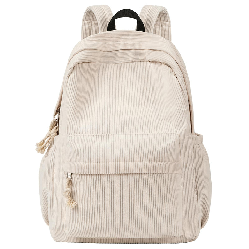 Unineovo School Backpack for Teens Girls, Corduroy Bookbag with 6X Cute Pin Accessories, Lightweight High School College Laptop Bags for Women Travel Daypacks (Beige)