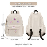 Unineovo School Backpack for Teens Girls, Corduroy Bookbag with 6X Cute Pin Accessories, Lightweight High School College Laptop Bags for Women Travel Daypacks (Beige)
