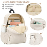 Unineovo School Backpack for Teens Girls, Corduroy Bookbag with 6X Cute Pin Accessories, Lightweight High School College Laptop Bags for Women Travel Daypacks (Beige)