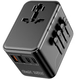 Universal Travel Adapter - 6 in 1 International Plug Adapter with Fuse Auto-Resetting, USB-C PD Fast Charging Worldwide Power Outlet for USA to European UK AUS India, Type C/G/D/I/A, Black