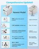 Universal Travel Adapter, International Travel Plug Adapter with 2 USB - C ＆ 2 USB - A Ports, with Extra 2 Prong AC Outlet All in One Portable Socket, for USA, UK, EU, AU ＆ 224+ Countries (White)