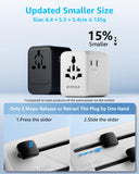 Universal Travel Adapter, International Travel Plug Adapter with 2 USB - C ＆ 2 USB - A Ports, with Extra 2 Prong AC Outlet All in One Portable Socket, for USA, UK, EU, AU ＆ 224+ Countries (White)