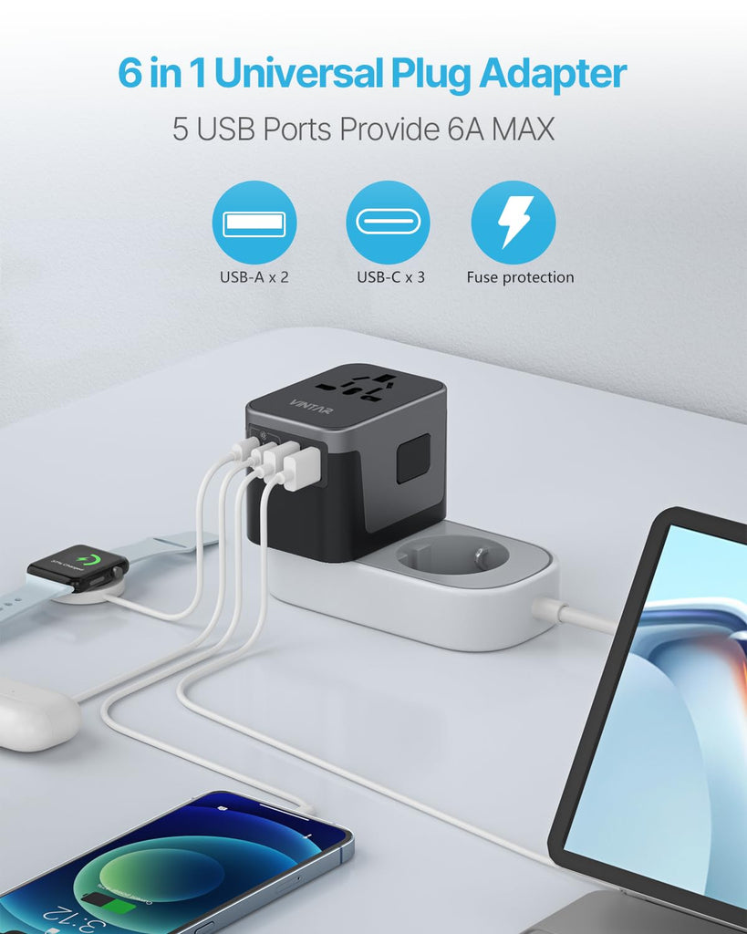 Universal Travel Adapter, VINTAR International Power Adapter with 6A 3 ...