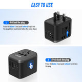 Universal Travel Adapter, VYLEE 5 in 1 International Power Adapter, 3.5A 2xUSB - A and 2xUSB C Wall Charger, Worldwide Travel Essentials Plug for Europe USA UK AUS Asia (Black Grey)