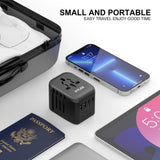 Universal Travel Adapter, VYLEE 5 in 1 International Power Adapter, 3.5A 2xUSB - A and 2xUSB C Wall Charger, Worldwide Travel Essentials Plug for Europe USA UK AUS Asia (Black Grey)