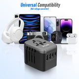 Universal Travel Adapter, VYLEE 5 in 1 International Power Adapter, 3.5A 2xUSB - A and 2xUSB C Wall Charger, Worldwide Travel Essentials Plug for Europe USA UK AUS Asia (Black Grey)