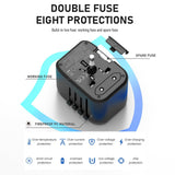 Universal Travel Adapter, VYLEE 5 in 1 International Power Adapter, 3.5A 2xUSB - A and 2xUSB C Wall Charger, Worldwide Travel Essentials Plug for Europe USA UK AUS Asia (Black Grey)