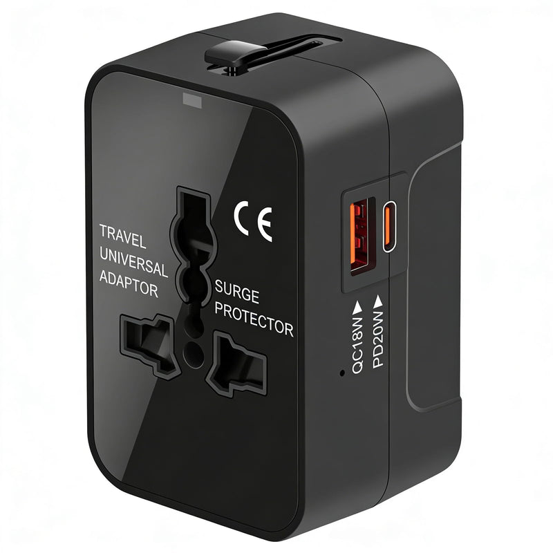 Universal Travel Adapter Worldwide, GaN Fast Charging with PD 3.0 USB - C & USB - A Quick Charge Ports, All - in - One International Power Plug Adapter Converter AC Wall Charger for Europe USA UK AUS Black
