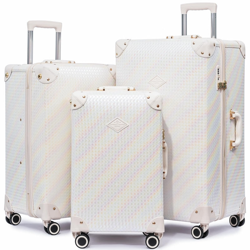 universal trotter 3 - Piece High - Capacity Lightweight Vintage PU Leather Luggage Set (20/24/28 Carry - on & Checked), Water - Resistant, 360° Spinner Wheels (Pearlescent Cloud)
