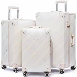 universal trotter 3-Piece High-Capacity Lightweight Vintage PU Leather Luggage Set (20/24/28 Carry-on & Checked), Water-Resistant, 360° Spinner Wheels (Pearlescent Cloud)