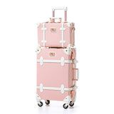 UNIWALKER Vintage Luggage Set, 2 Piece Women Carry on Trolley Suitcase with Spinner Wheels, Handcraft Faux Leather Travel Bag with Cosmetic Train Case, 20