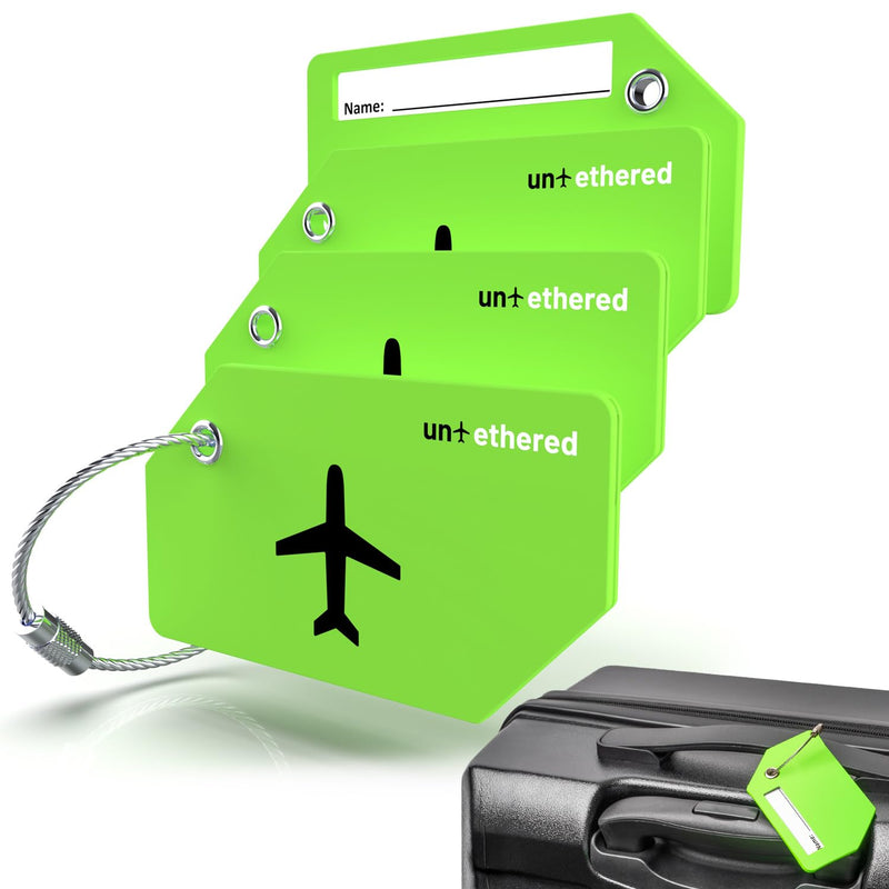 Untethered 4 - Pack Luggage Tag Set | Durable Luggage Tags for Suitcases & Travel Bags | Bag Tag & Name ID Identifiers | Suitcase Tags for Easy Luggage Identification