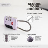 UP Security Combo TSA Locks for Luggage, Locker, Suitcase, Luggage Locks TSA Approved, Small Combination Padlock with Cable for Gym Locker, Gun Case, Backpack Bag Zipper, Storage Box, Travel Safe