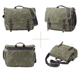 [Upgraded] Vintage Messenger Bag, 15.6 Inch Laptop Crossbody Shoulder Bags, Heavy Water - resistant Canvas Satchel for Men