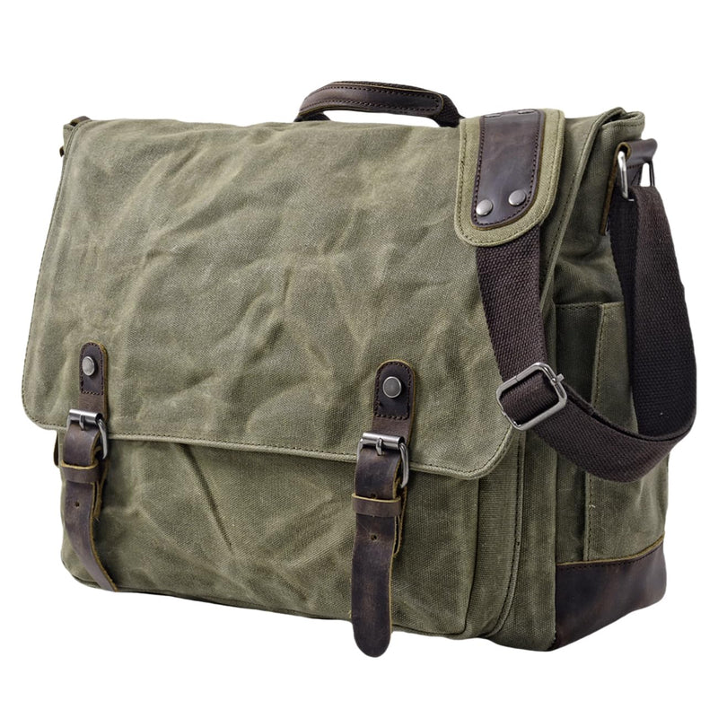 [Upgraded] Vintage Messenger Bag, 15.6 Inch Laptop Crossbody Shoulder Bags, Heavy Water - resistant Canvas Satchel for Men