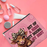 UPNEGE Inspirational Highland Cow Makeup Bag Gifts for Women Wild West Enthusiasts Pink Highland Cow Cosmetic Bag Zipper Pouch