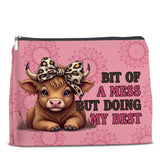 UPNEGE Inspirational Highland Cow Makeup Bag Gifts for Women Wild West Enthusiasts Pink Highland Cow Cosmetic Bag Zipper Pouch