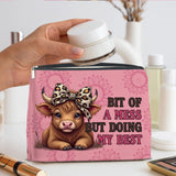 UPNEGE Inspirational Highland Cow Makeup Bag Gifts for Women Wild West Enthusiasts Pink Highland Cow Cosmetic Bag Zipper Pouch