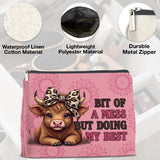 UPNEGE Inspirational Highland Cow Makeup Bag Gifts for Women Wild West Enthusiasts Pink Highland Cow Cosmetic Bag Zipper Pouch