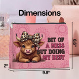 UPNEGE Inspirational Highland Cow Makeup Bag Gifts for Women Wild West Enthusiasts Pink Highland Cow Cosmetic Bag Zipper Pouch