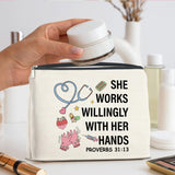 UPNEGE Nurse Makeup Bag Gifts for Women, RN Nurse Practitioner Nursing Assistant Christian Gifts Proverbs 31:13 Cosmetic Bag Zipper Pouch