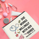 UPNEGE Nurse Makeup Bag Gifts for Women, RN Nurse Practitioner Nursing Assistant Christian Gifts Proverbs 31:13 Cosmetic Bag Zipper Pouch