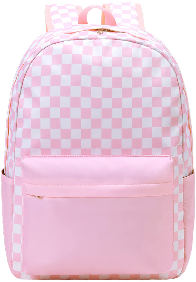 UREYMX Checkered Backpack - Kids' School Backpack, Large Capacity, Waterproof, Lightweight, Pink