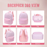 UREYMX Checkered Backpack - Kids' School Backpack, Large Capacity, Waterproof, Lightweight, Pink