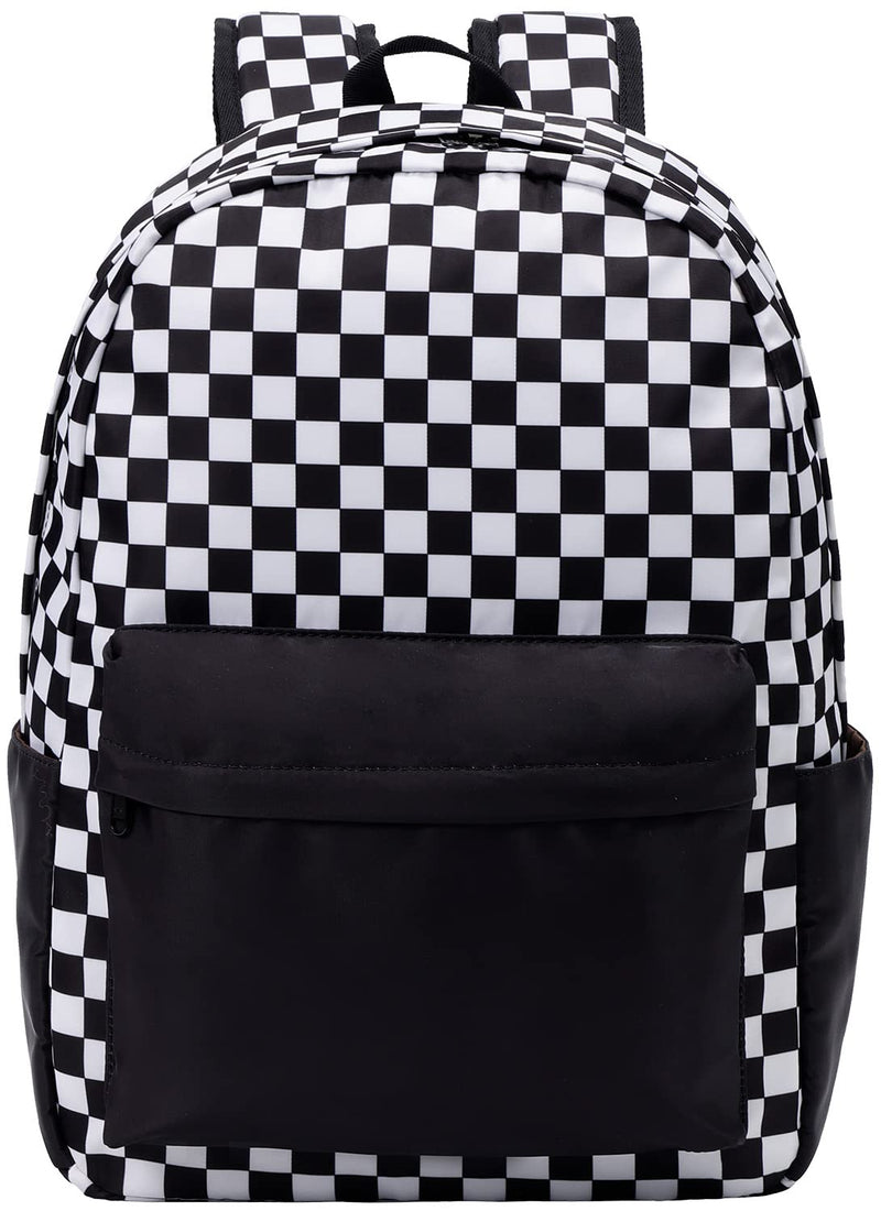 UREYMX Checkered Backpack School Backpack Boys Girls Backpacks for Kids Large Capacity Waterproof Lightweight Backpack Black