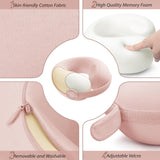 urnexttour Car Pillow for Big Kids Travel Neck Pillows, Memory Foam Neck Support Travelling Pillow with Washable Cotton Pillowcases and Storage Bag, for Airplane, Train, Flight and Home Use Pink
