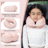urnexttour Car Pillow for Big Kids Travel Neck Pillows, Memory Foam Neck Support Travelling Pillow with Washable Cotton Pillowcases and Storage Bag, for Airplane, Train, Flight and Home Use Pink