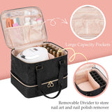 Uross Nail Polish Organizer Bag Holds 54 Bottles Nail Polish & Nail Lamp, Gel Nail Polish Organizers and Storage box for Nail Tech, Nail Kit Supplies Organizer Case - Black