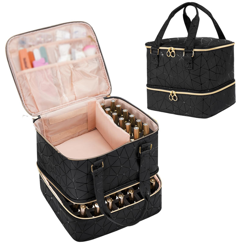 Uross Nail Polish Organizer Bag Holds 54 Bottles Nail Polish & Nail Lamp, Gel Nail Polish Organizers and Storage box for Nail Tech, Nail Kit Supplies Organizer Case - Black