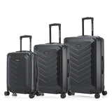 US ARMY FOX 3 Pcs Set Hardshell Luggage with Spinner Wheels | 20, 24, 28 inch Lightweight Travel Suitcase, Chevron Icon, Gel Handle, Retractable Trolley, Side Studs | Black