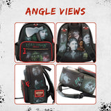 US Ghost Adventures Lizzie Borden House Haunted Historical Backpack, Black with Red Axe Zippers Crimson Accents, Gothic Design, True Crime Inspired