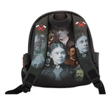 US Ghost Adventures Lizzie Borden House Haunted Historical Backpack, Black with Red Axe Zippers Crimson Accents, Gothic Design, True Crime Inspired