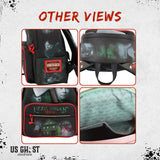 US Ghost Adventures Lizzie Borden House Haunted Historical Backpack, Black with Red Axe Zippers Crimson Accents, Gothic Design, True Crime Inspired